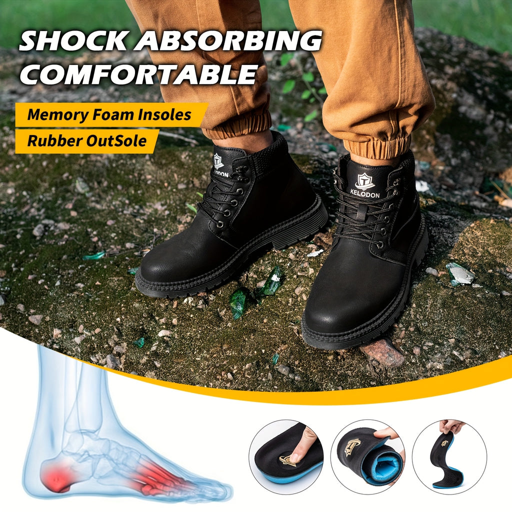 Men’s Heavy Duty Steel Toe Work Boots – 6 Inch Slip-Resistant Industrial Outdoor Shoes | All-Terrain Rubber Sole | Cushioned Arch Support | All Season Construction Safety Boots