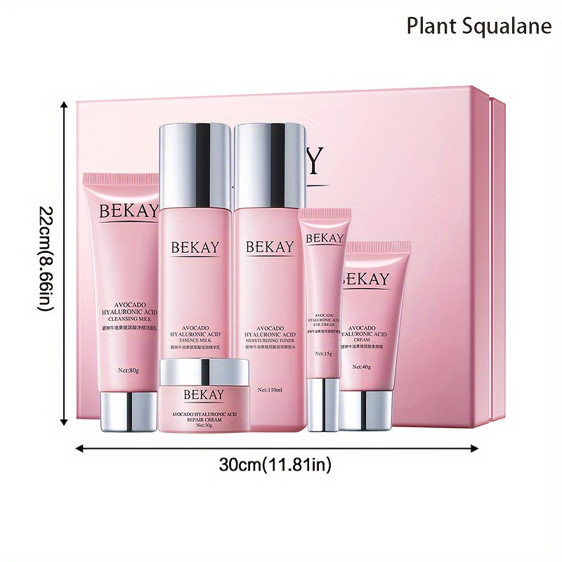 6-Piece Avocado Hyaluronic Collagen Skincare Set – Moisturizing Facial Care Gift Kit | Cleanser, Cream & Skin Nourishing Essentials | Hypoallergenic