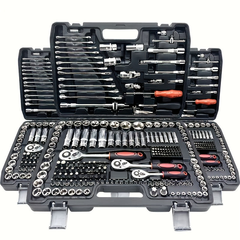216/46-Piece Universal Socket & Ratchet Tool Set – SAE & Metric Mechanical Repair Kit | 72-Tooth Automotive Wrench Set | Chrome Vanadium Steel Garage Toolbox
