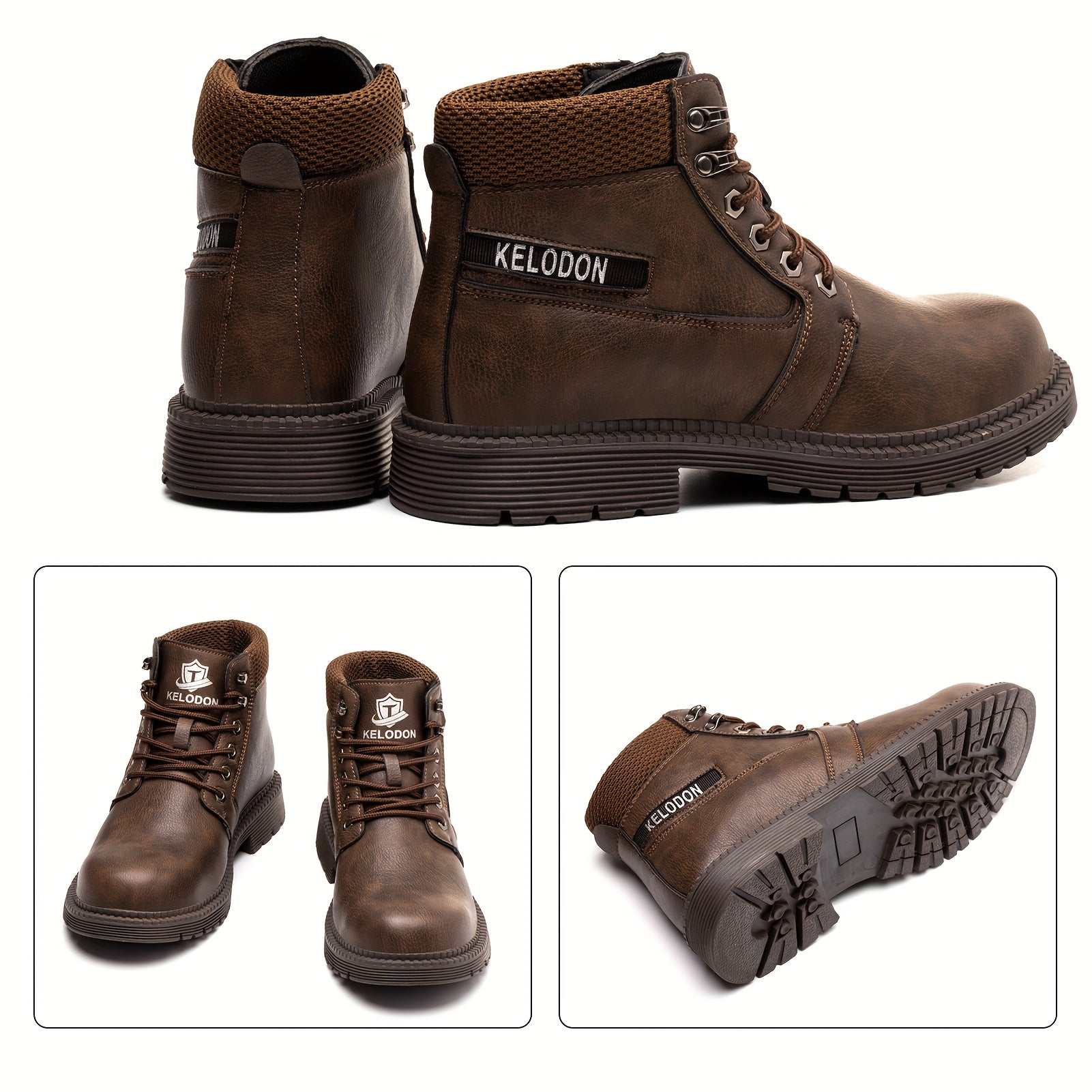 Men’s Heavy Duty Steel Toe Work Boots – 6 Inch Slip-Resistant Industrial Outdoor Shoes | All-Terrain Rubber Sole | Cushioned Arch Support | All Season Construction Safety Boots