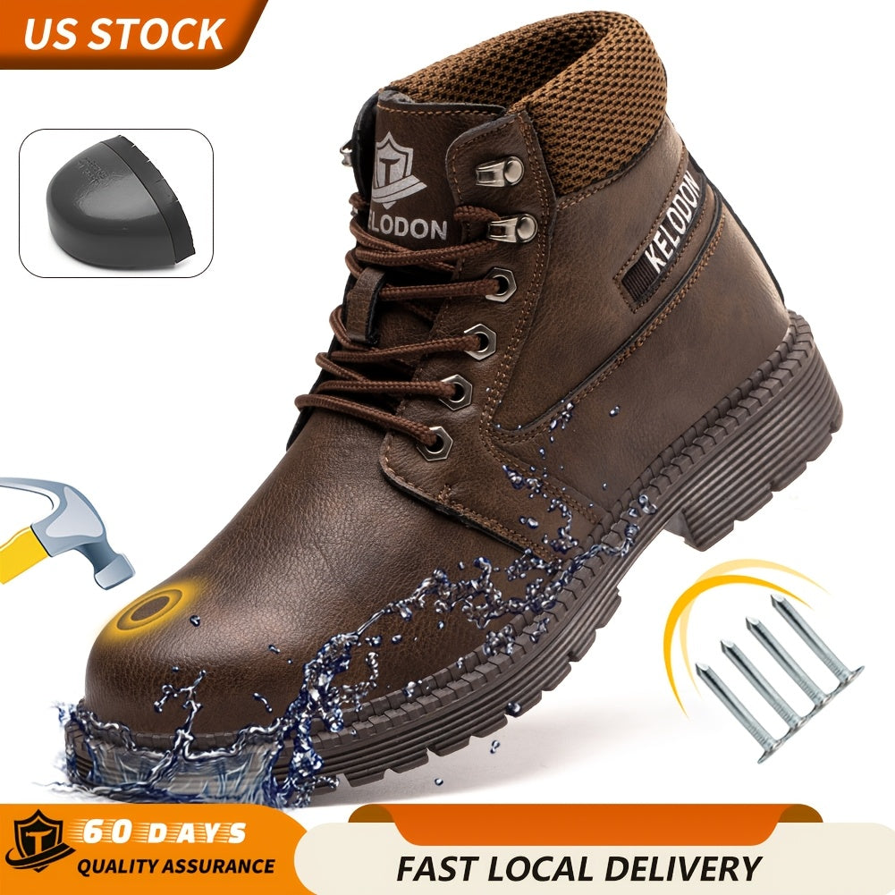 Men’s Heavy Duty Steel Toe Work Boots – 6 Inch Slip-Resistant Industrial Outdoor Shoes | All-Terrain Rubber Sole | Cushioned Arch Support | All Season Construction Safety Boots