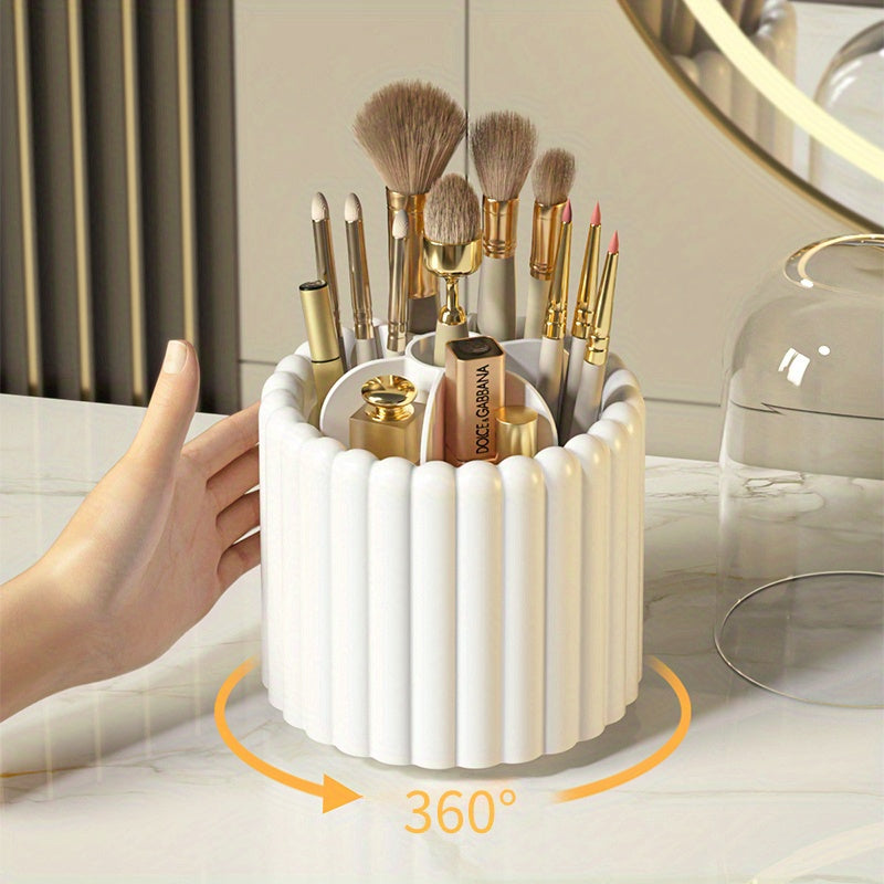 360° Rotating Makeup Brush Storage Organizer – Clear Cosmetic Vanity Holder with Dust Cover | Multi-Purpose Desktop Storage Box | Bathroom & Dressing Table Organizer