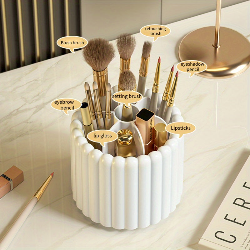 360° Rotating Makeup Brush Storage Organizer – Clear Cosmetic Vanity Holder with Dust Cover | Multi-Purpose Desktop Storage Box | Bathroom & Dressing Table Organizer