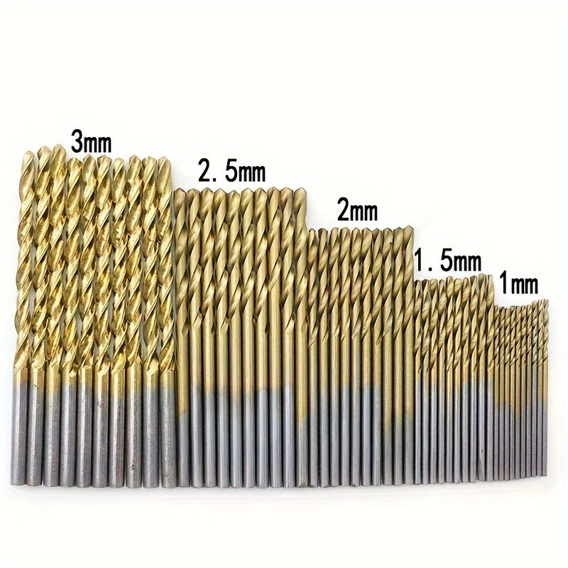 2x 50pcs Titanium Coated High-Speed Steel Twist Drill Bit Set, Hex Shank Multi-Size Drill Bits for Metal, Wood, Plastic
