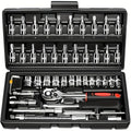 46-Piece Heavy Duty Socket Wrench Tool Set – Universal Car & Motorcycle Repair Kit with Storage Case