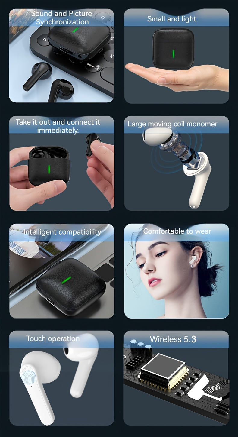 Wireless Touch Control Bluetooth Earbuds – 200mAh Rechargeable Semi-Open Earphones | Type-C Fast Charging | Clear Microphone | Lightweight Daily Use Headset