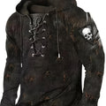 Retro Lace-Up Gothic Graphic Hoodie for Men – Streetwear Casual Floral Print Hooded Sweatshirt | Spring, Fall & Winter Fashion | Gift Idea
