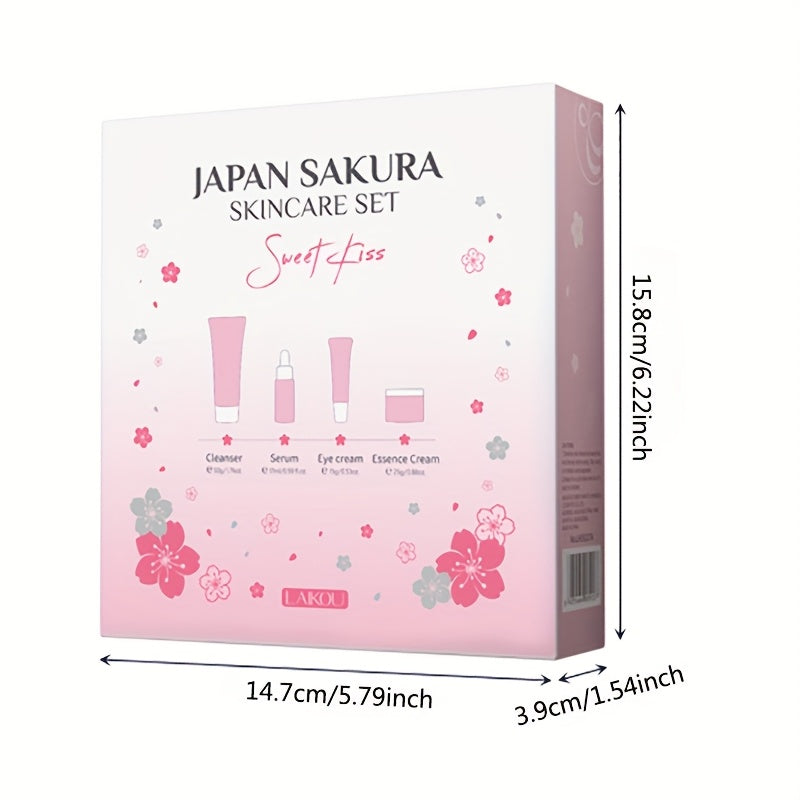 LAIKOU Sakura Cherry Blossom Skincare Set - 4pcs Cleanser, Toner, Eye Cream & Face Cream with Glycerin, Moisturizing for All Light Beige Types, Daily Care Essentials, Daily Skincare|Cherry Blossom Design|Glycerin Enriched, Sa