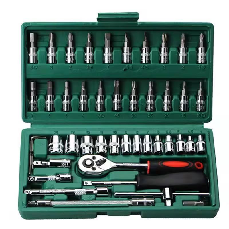 46-Piece Heavy Duty Socket Wrench Tool Set – Universal Car & Motorcycle Repair Kit with Storage Case