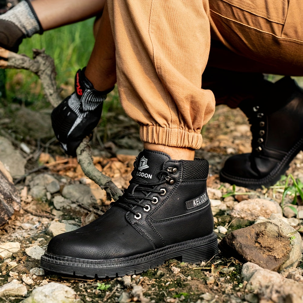 Men’s Heavy Duty Steel Toe Work Boots – 6 Inch Slip-Resistant Industrial Outdoor Shoes | All-Terrain Rubber Sole | Cushioned Arch Support | All Season Construction Safety Boots