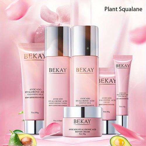 6-Piece Avocado Hyaluronic Collagen Skincare Set – Moisturizing Facial Care Gift Kit | Cleanser, Cream & Skin Nourishing Essentials | Hypoallergenic