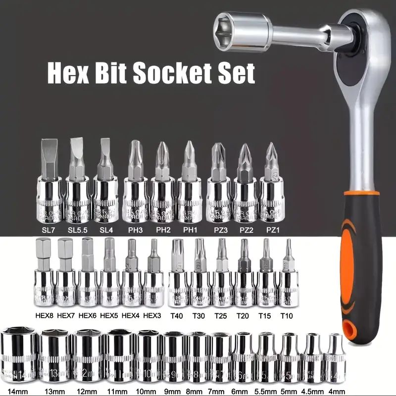 46-Piece Heavy Duty Socket Wrench Tool Set – Universal Car & Motorcycle Repair Kit with Storage Case