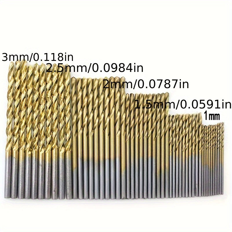 2x 50pcs Titanium Coated High-Speed Steel Twist Drill Bit Set, Hex Shank Multi-Size Drill Bits for Metal, Wood, Plastic