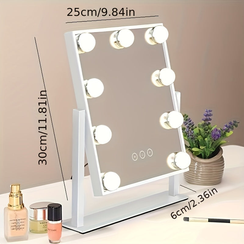 Princess Vanity Mirror - Square LED Lighted Desktop Beauty Mirror with Portable Design, Smart Touch, and Adjustable Brightness for Skincare and Makeup Application - Perfect for Home, Travel, or Professional Use