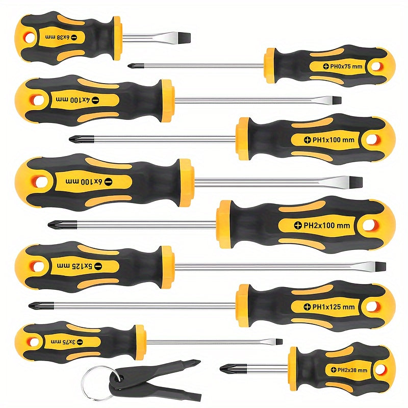 10.16cm Cross +10.16cm One Word Magnetic Screwdriver Set with Extended Handle - Includes Cross Head and Flat Head Drill Bits, Suitable for Home DIY Projects