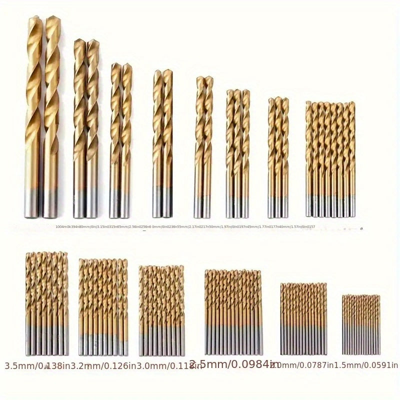 2x 50pcs Titanium Coated High-Speed Steel Twist Drill Bit Set, Hex Shank Multi-Size Drill Bits for Metal, Wood, Plastic