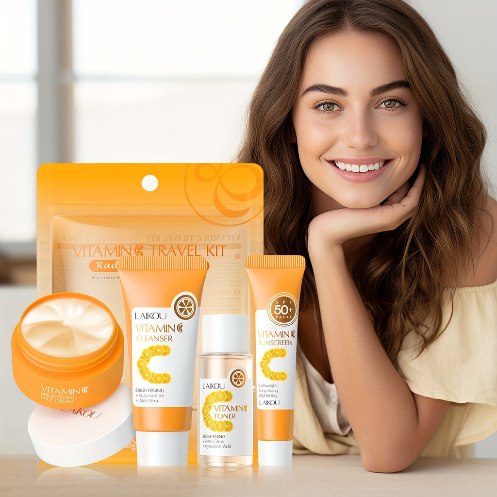 LAIKOU Vitamin C Travel Skincare Kit – 4-in-1 Moisturizing & Brightening Facial Care Set