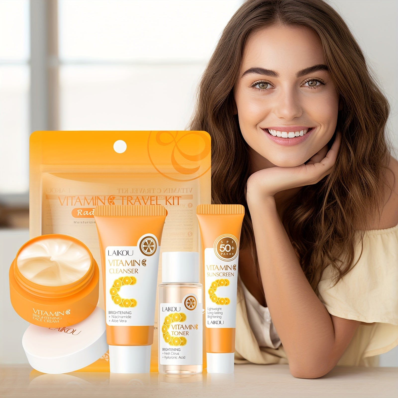 LAIKOU Vitamin C Travel Skincare Kit – 4-in-1 Moisturizing & Brightening Facial Care Set