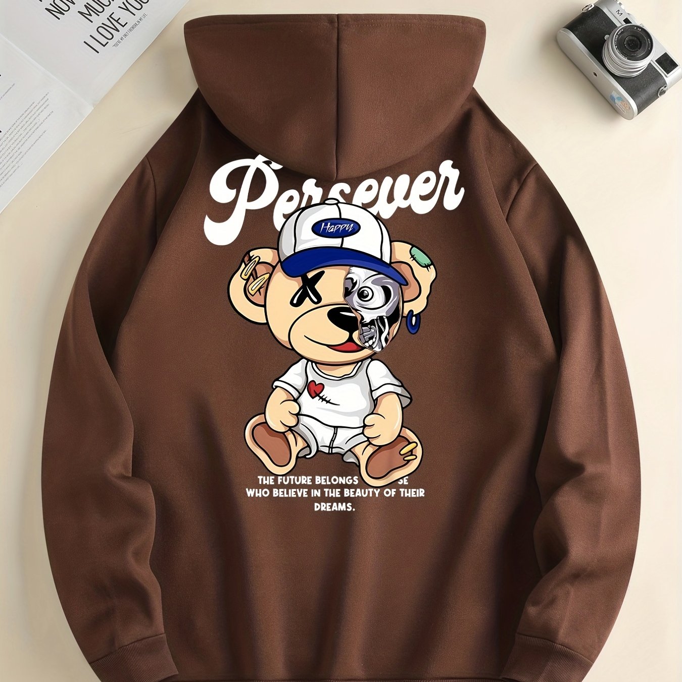 Cute Cartoon Bear Print Hoodie for Men – Casual Pullover Streetwear Sweatshirt with Kangaroo Pocket | Spring & Fall Fashion | Gift Idea