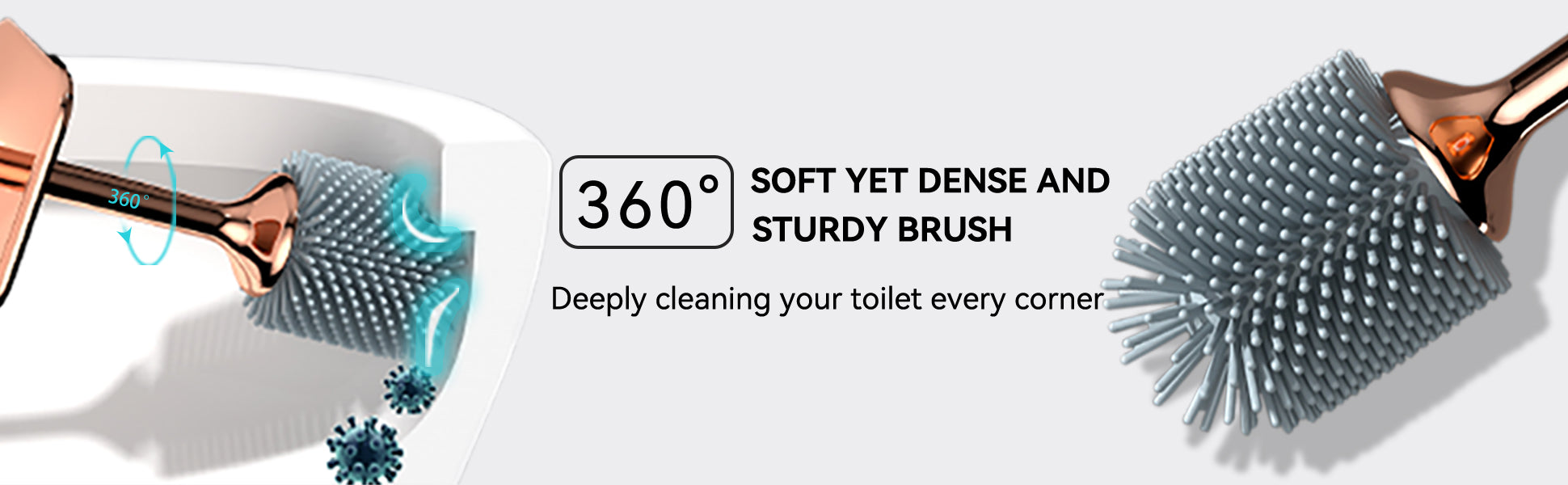 AOKALA Silicone Toilet Brush & Holder Set – 360° Deep Cleaning, Long Handle, Wall-Mounted or Freestanding Modern Bathroom Accessory (Black/White)