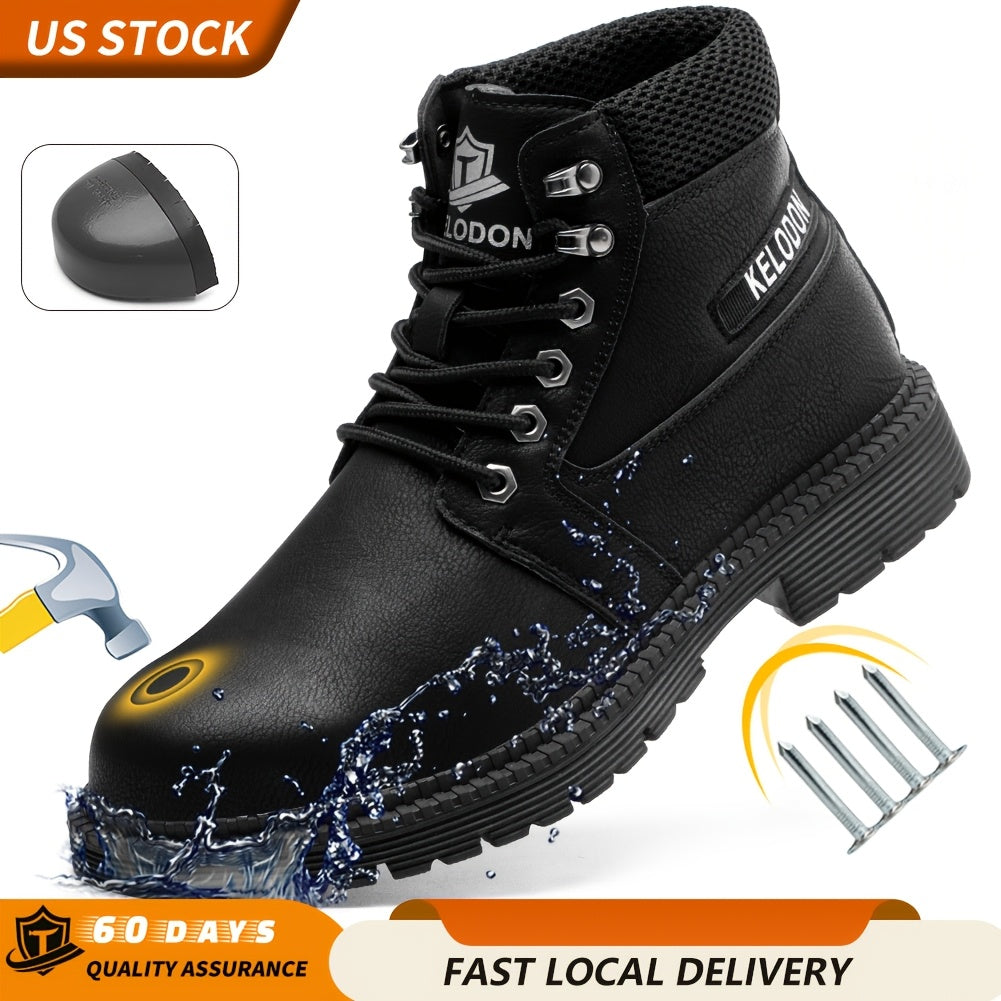 Men’s Heavy Duty Steel Toe Work Boots – 6 Inch Slip-Resistant Industrial Outdoor Shoes | All-Terrain Rubber Sole | Cushioned Arch Support | All Season Construction Safety Boots
