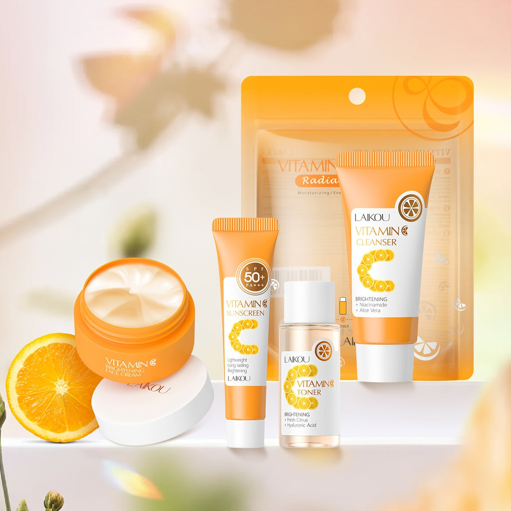 LAIKOU Vitamin C Travel Skincare Kit – 4-in-1 Moisturizing & Brightening Facial Care Set