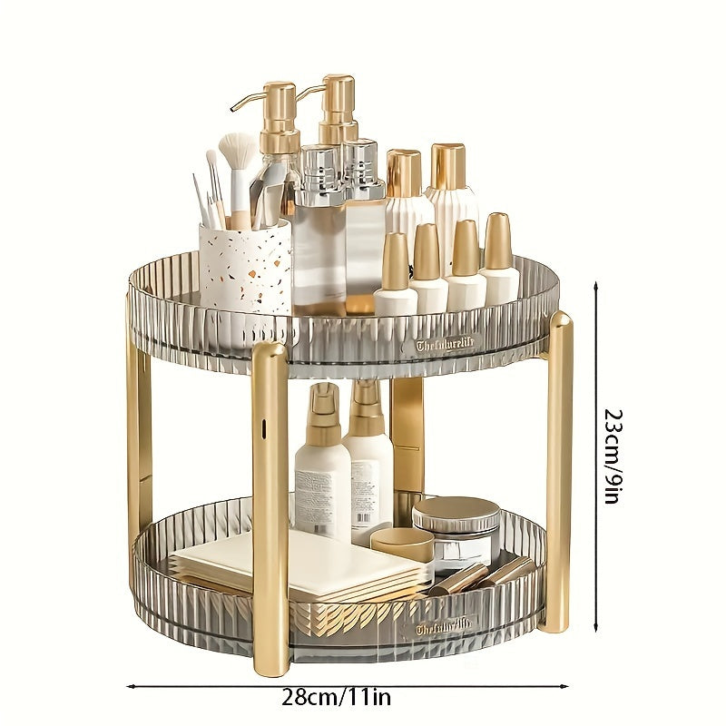 360° Rotating Clear Vanity Tray - Makeup & Perfume Organizer with Adjustable, No-Install Design by Zlxtxpor for Cosmetics, Skincare, and Bathroom Storage