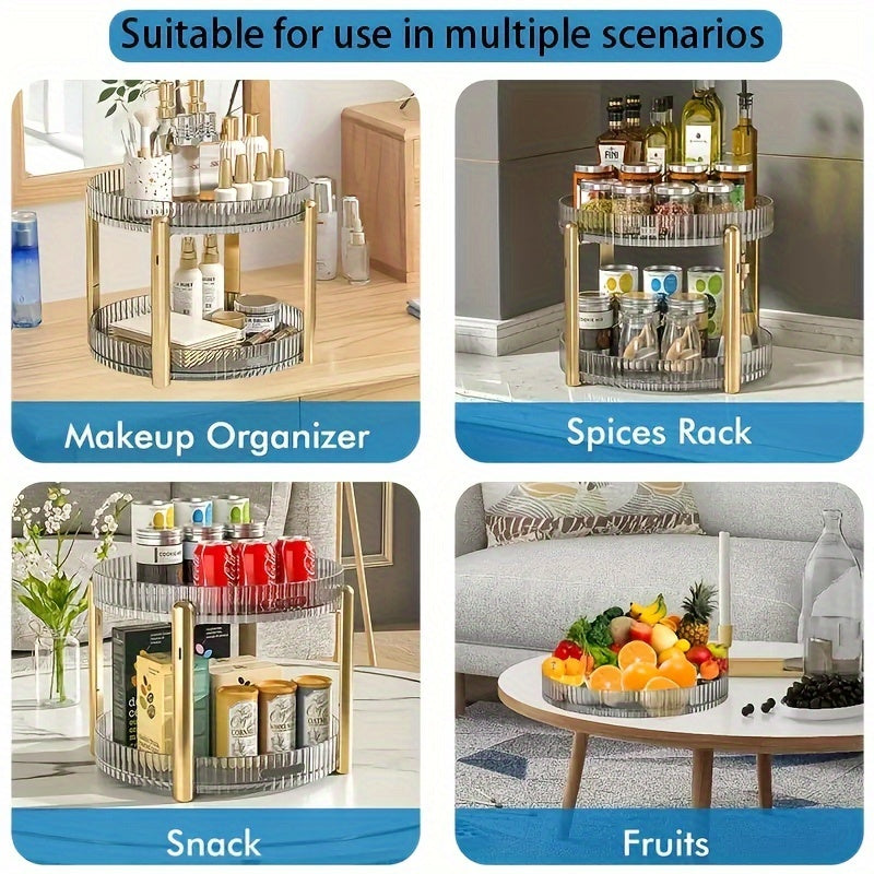 360° Spinning Makeup Organizer – Adjustable Clear Vanity Tray for Cosmetics & Perfume