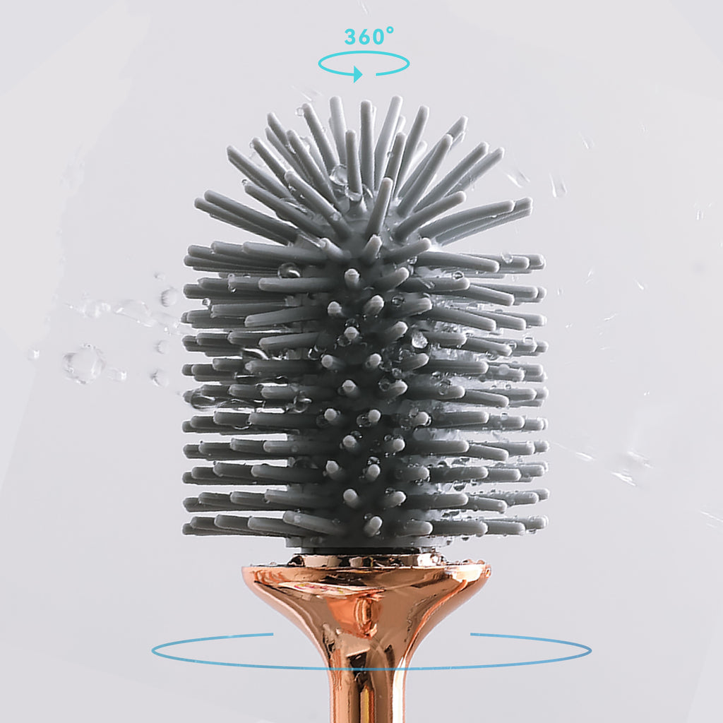 AOKALA Silicone Toilet Brush & Holder Set – 360° Deep Cleaning, Long Handle, Wall-Mounted or Freestanding Modern Bathroom Accessory (Black/White)