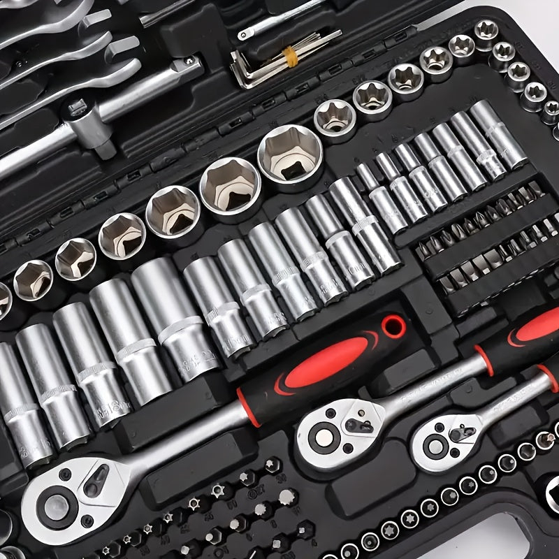 216/46-Piece Universal Socket & Ratchet Tool Set – SAE & Metric Mechanical Repair Kit | 72-Tooth Automotive Wrench Set | Chrome Vanadium Steel Garage Toolbox
