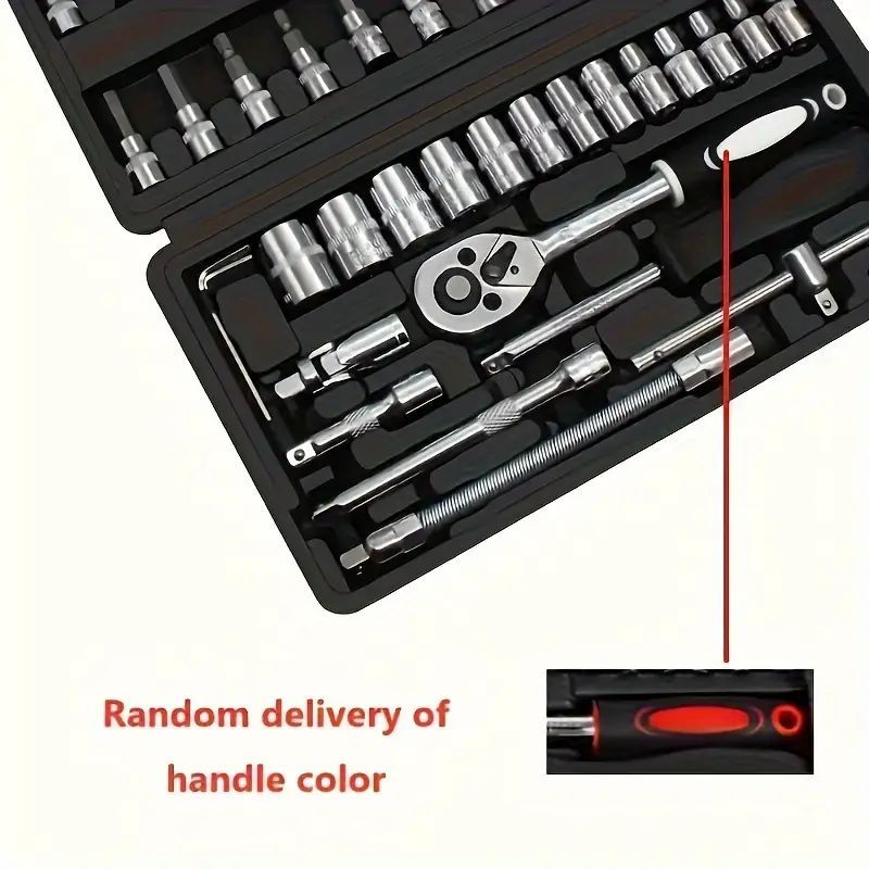 46-Piece Heavy Duty Socket Wrench Tool Set – Universal Car & Motorcycle Repair Kit with Storage Case