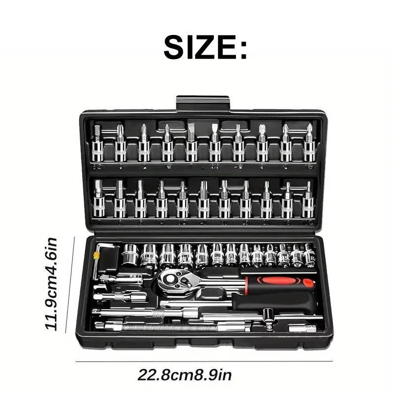 46-Piece Heavy Duty Socket Wrench Tool Set – Universal Car & Motorcycle Repair Kit with Storage Case