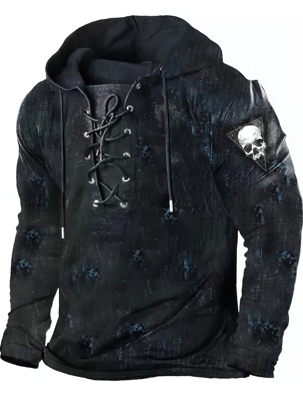Retro Lace-Up Gothic Graphic Hoodie for Men – Streetwear Casual Floral Print Hooded Sweatshirt | Spring, Fall & Winter Fashion | Gift Idea
