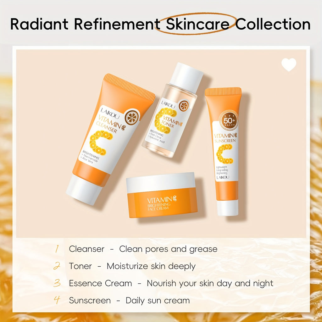 LAIKOU Vitamin C Travel Skincare Kit – 4-in-1 Moisturizing & Brightening Facial Care Set