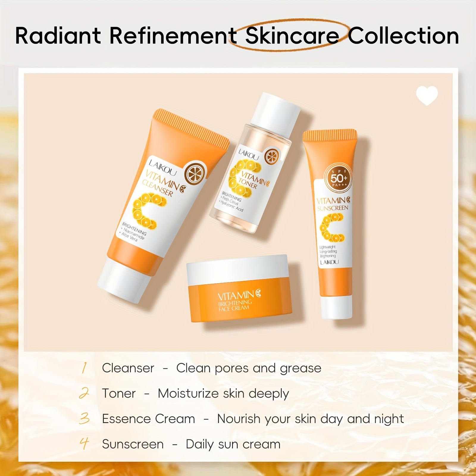 LAIKOU Vitamin C Travel Skincare Kit – 4-in-1 Moisturizing & Brightening Facial Care Set