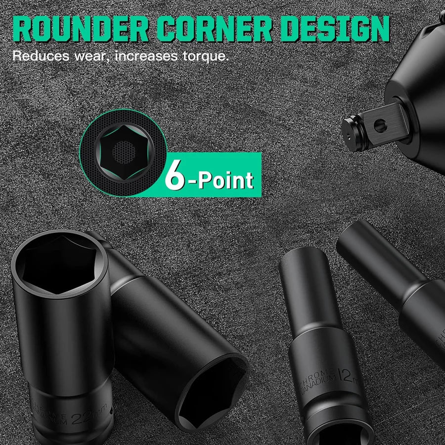 1/2Inch Drive 6-Point Impact Socket Set 10-20 pcs/set Metric Sizes Carbon Steel Impact Socket Set with Hard Storage Box