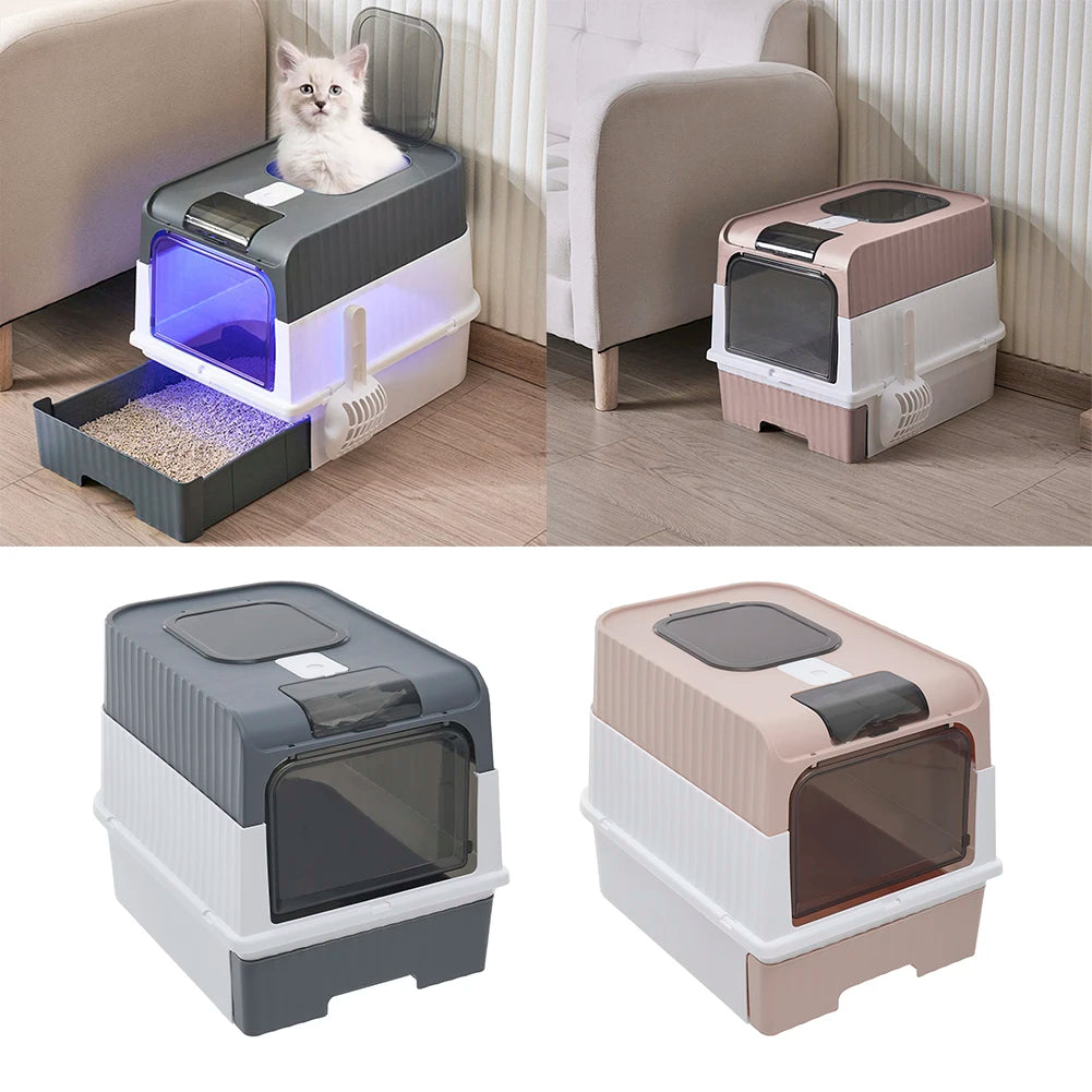 Tieker Enclosed UV Sterilizing Cat Litter Box – Top Entry, Large Capacity, Splash-Proof Pet Toilet