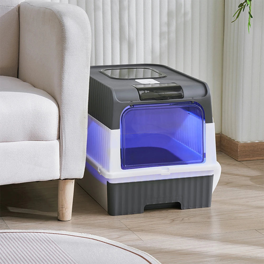 Tieker Enclosed UV Sterilizing Cat Litter Box – Top Entry, Large Capacity, Splash-Proof Pet Toilet