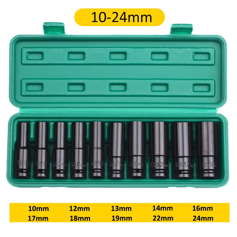 1/2Inch Drive 6-Point Impact Socket Set 10-20 pcs/set Metric Sizes Carbon Steel Impact Socket Set with Hard Storage Box