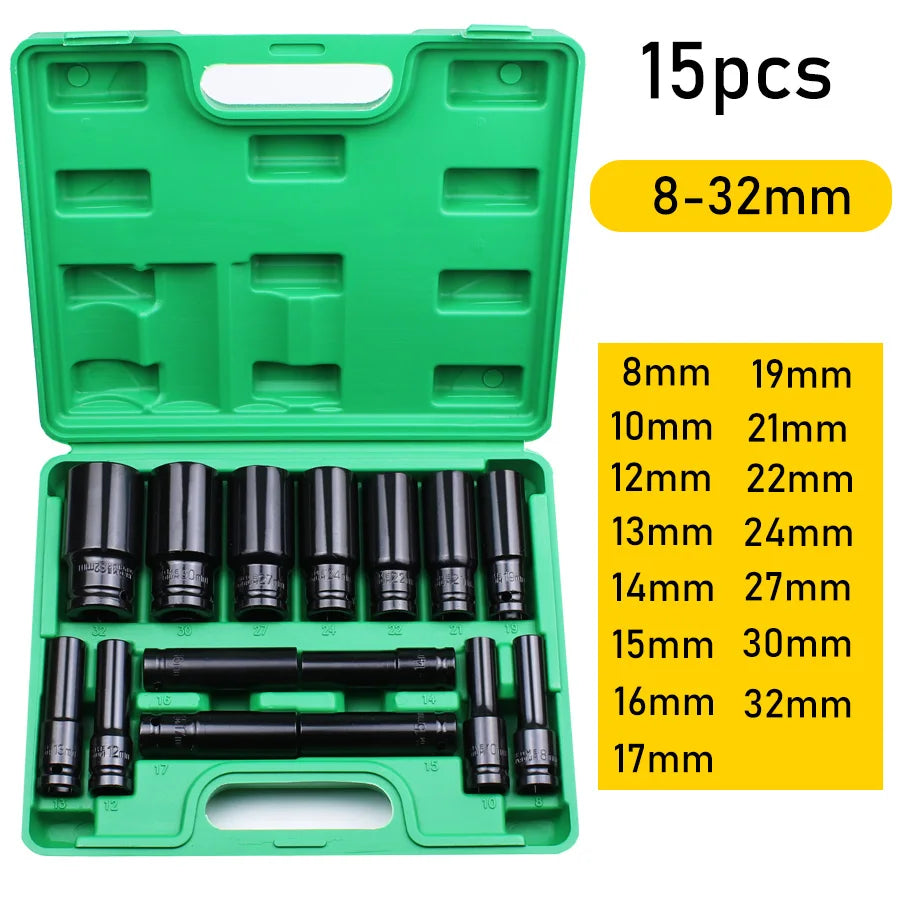 1/2Inch Drive 6-Point Impact Socket Set 10-20 pcs/set Metric Sizes Carbon Steel Impact Socket Set with Hard Storage Box