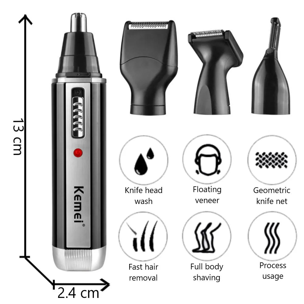 Kemei 4in1 Rechargeable Nose Hair Trimmer for Men – Ear, Eyebrow & Beard Grooming Kit, Precision Clean Machine