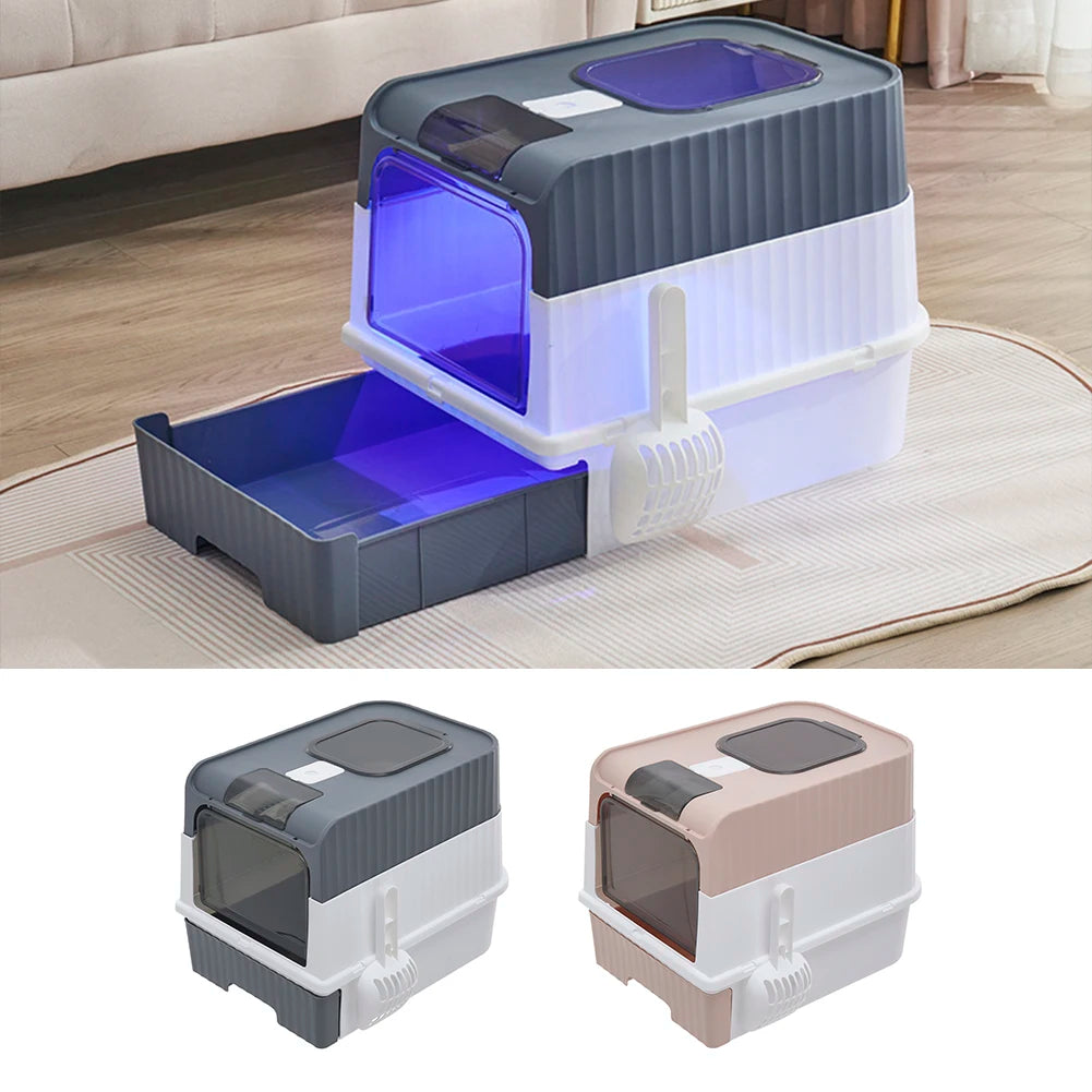 Tieker Enclosed UV Sterilizing Cat Litter Box – Top Entry, Large Capacity, Splash-Proof Pet Toilet