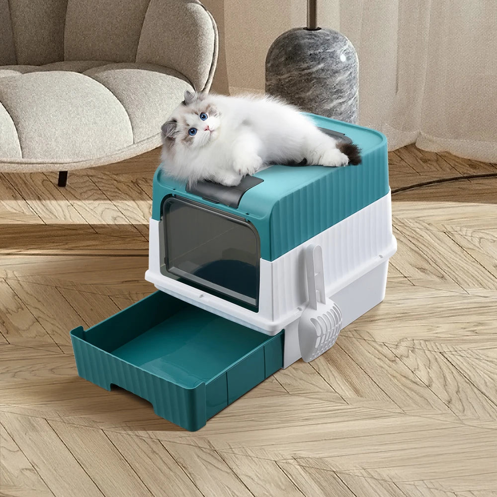 Tieker Enclosed UV Sterilizing Cat Litter Box – Top Entry, Large Capacity, Splash-Proof Pet Toilet