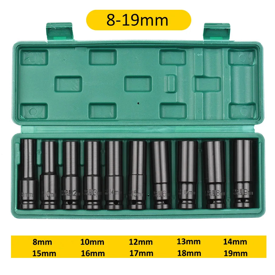 1/2Inch Drive 6-Point Impact Socket Set 10-20 pcs/set Metric Sizes Carbon Steel Impact Socket Set with Hard Storage Box
