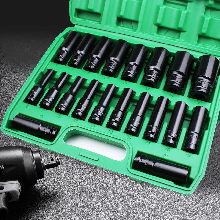 1/2Inch Drive 6-Point Impact Socket Set 10-20 pcs/set Metric Sizes Carbon Steel Impact Socket Set with Hard Storage Box