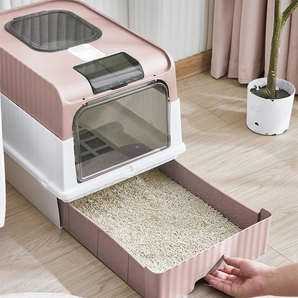 Tieker Enclosed UV Sterilizing Cat Litter Box – Top Entry, Large Capacity, Splash-Proof Pet Toilet
