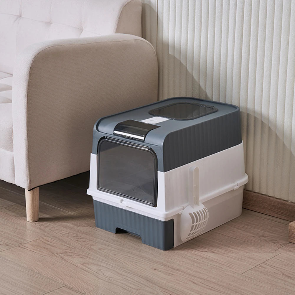 Tieker Enclosed UV Sterilizing Cat Litter Box – Top Entry, Large Capacity, Splash-Proof Pet Toilet