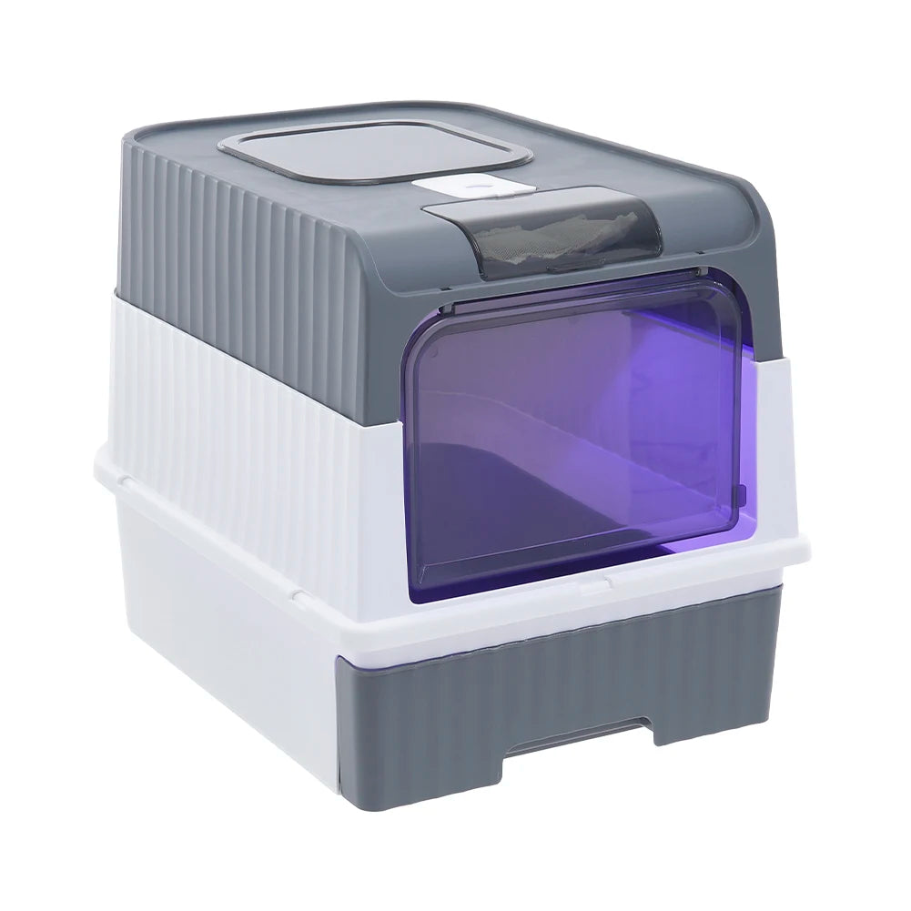 Tieker Enclosed UV Sterilizing Cat Litter Box – Top Entry, Large Capacity, Splash-Proof Pet Toilet