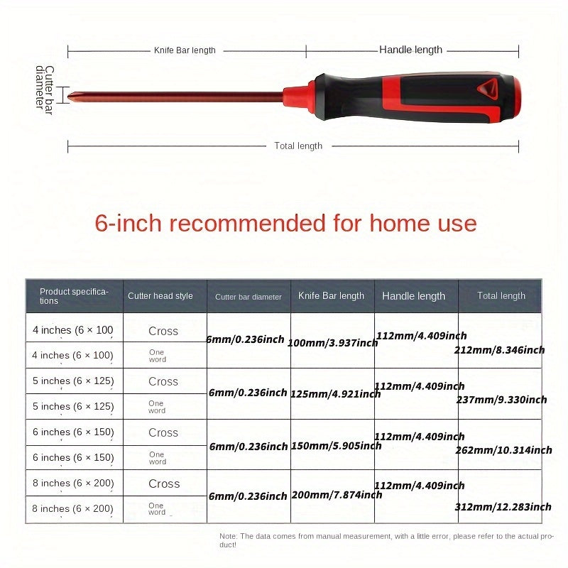10.16cm Cross +10.16cm One Word Magnetic Screwdriver Set with Extended Handle - Includes Cross Head and Flat Head Drill Bits, Suitable for Home DIY Projects