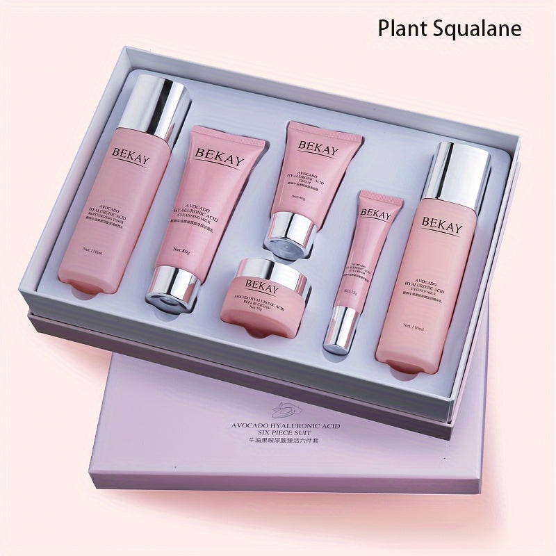 6-Piece Avocado Hyaluronic Collagen Skincare Set – Moisturizing Facial Care Gift Kit | Cleanser, Cream & Skin Nourishing Essentials | Hypoallergenic